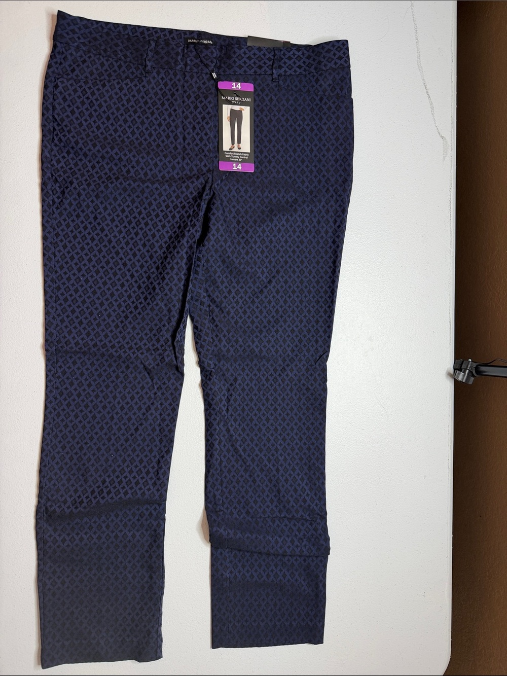 Mario Serrani Navy Patterned Stretch Pants